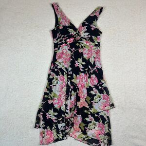 DJ Summers Black and Pink Asymmetrical Fairy Whimsigoth Coquette Floral Dress
